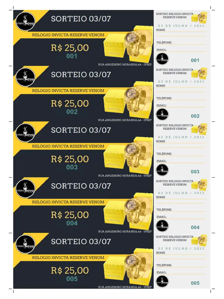 RIFA ENUMERADAS COM 50 UNDS