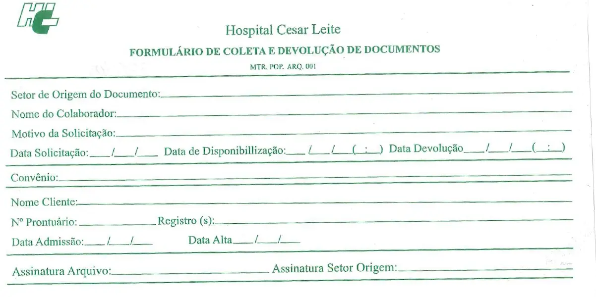 FORMULARIO DE COLETA E DEVOLUÇÃO DE D